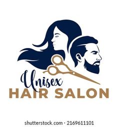 an image of a man and woman with scissors logo design for hair salon or barbershop