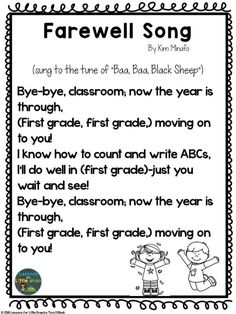 the poem farewell song for first grade students to use on their own school day activities