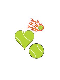 two tennis balls in the shape of heart with flames coming out of them on a white background