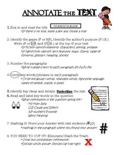 an annotate the text activity sheet for students to use in their writing skills