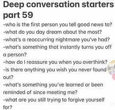 Deep Talks With Boyfriend, Talks With Boyfriend, Boyfriend Questions, Text Conversation Starters, Deep Conversation Topics, Conversation Starter Questions, Deep Conversation Starters, Questions To Get To Know Someone, Deep Conversation