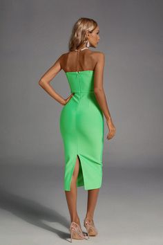 Strapless Bandage Tube Top For Party, Chic Bandage Tube Top For Party, Elegant Green Strapless Bodycon Dress, Green Strapless Bodycon Evening Dress, Strapless Bandage Bodycon Dress For Cocktail, Strapless Bodycon Dress For Cocktail, Strapless Bandage Dress For Date Night, Fitted Bandage Strapless Dress, Chic Strapless Bandage Dress For Club