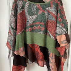 Gorgeous Boutique Poncho Style Overtop In A Pallet Of Colors. Lightweight, Washable, Translucent Fabric, All Season Wear. Size Says Medium, But L, Xl Easily Fit And Look Great!- In This Top. From A Pet Free, Smoke Free Home. Thank You For Looking. Multicolor Batwing Sleeve Tops For Spring, Green Tunic Top For Fall, Flowy Multicolor Tops For Fall, Fall Lagenlook Batwing Sleeve Tops, Green Bohemian Top For Layering, Bohemian Long Sleeve Tops One Size, Oversized Multicolor Batwing Sleeve Tops, One Size Bohemian Top For Fall, Bohemian One Size Top For Fall