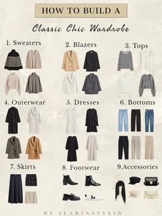 Classic Chic Wardrobe, Minimalist Wardrobe Capsule, Capsule Wardrobe Casual, Capsule Wardrobe Women, Classic Capsule Wardrobe, Chic Wardrobe, Capsule Wardrobe Outfits, Inspiration Tattoos, Fashion Capsule Wardrobe