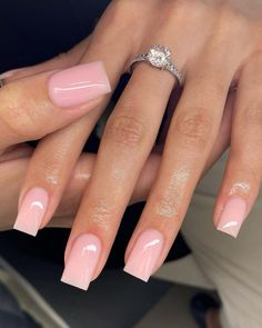 Light Nails Short, Light Pink Square Acrylic Nails, Short Pink Square Nails, Light Pink Short Nails, Light Pink Square Nails, Square Pink Nails, Nails Light Pink, Y2k Acrylic, Natural Acrylic Nails