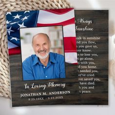 a memorial photo frame with an american flag and the words in loving memory on it