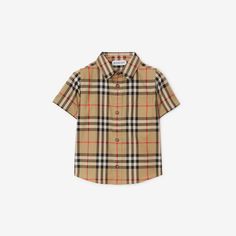 Check Stretch Cotton Shirt in Archive beige | Burberry® Official Classic Cotton Button-up T-shirt, Classic Cotton Short Sleeve Shirt With Rolled Sleeves, Classic Collared Short Sleeve Cotton Shirt, Classic Cotton Collared Short Sleeve Shirt, Collared Cotton Short Sleeve Shirt With Placket, Collared Short Sleeve Cotton Shirt With Placket, Brown Short Sleeve Workwear Shirt, Classic Button-up Cotton T-shirt, Brown Short Sleeve T-shirt For Work