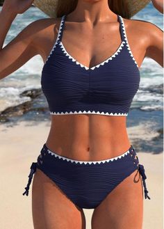 Color:Navy;Size:XS;Size:S;Size:M;Size:L;Size:XL;Size:XXL;Bra Style:Padded;Support:Wire Free;Pad Style:Removable;Strap Style:Adjustable;Package Contents:1 X Bra , 1 X Panty;Occasion:Sport; Sports Bra Bathing Suit, Classy Swimsuit, Beautiful Swimwear, Elegant Dresses Plus Size, Bathing Suit Styles, Bathing Beauty, Birthday Candy, Swimming Suit, Bra Style