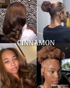 4 Hair Color, Honey Brown On Black Women, Cinnamon Hair Black Women, Different Hair Colors For Black Women, Black Women Hair Dye, Cinnamon Color Hair, Hair Dye Ideas For Black Women, Cinnamon Brown Hair Color On Black Women, Dyed Natural Hair For Black Women