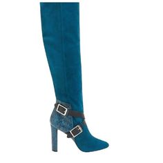 Purchased From Jimmy Choo Nyc Store Floor Display May Be Handled By Customers New Without Box Or Dust Bag An Knee High Suede Boot Makes Dramatic Impact In Many Ways, From The Leg-Lengthening Silhouette To The Distinctive Teal Hue. Crisscrossed Vachetta-Leather Ankle Straps And A Snakeskin-Wrapped Block Heel Provide Additional Standout Details. O3 3/4" Heel Oapprox 16" Boot Shaft; 14" Calf Circumference. Oside Zip Closure. Oleather And Genuine Snakeskin Upper/Leather Lining/Leather And Rubber Sole. Oby Jimmy Choo; Made In Italy. Formal Blue Leather Heeled Boots, Blue Leather Heels With Buckle Closure, Blue Leather Heeled Boots With Snip Toe, Elegant Blue Suede Boots, Fitted Blue Luxury Boots, Elegant Blue Boots With Reinforced Heel, Elegant Blue Heeled Boots For Formal Occasions, Blue Leather Knee-high Heeled Boots, Elegant Blue Formal Heeled Boots