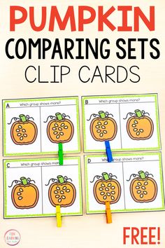 pumpkin comparing sets clip cards with free printables to help students practice their counting skills