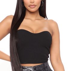 Never Worn Black Ribbed Tube Top Casual Black Stretch Tube Top, Casual Black Tube Top For Night Out, Black Tube Top Outfit, Tube Top Outfit, Ribbed Tube Top, Tube Top Outfits, Black Tube Top, Black Tube, Fashion Nova Tops