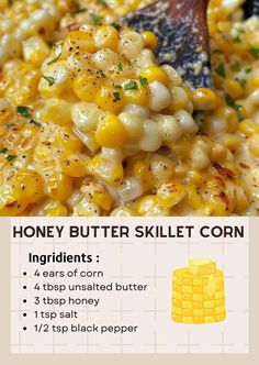 the ingredients for this dish include corn, black pepper and butter