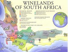 an illustrated map of the winelands of south africa