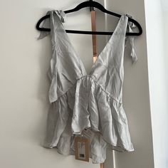 Super Cute Top! It’s A Very Light Gray, Almost White Color Spring Silk Tops For Brunch, Chic Silk Tops For Brunch, Silk Tops For Spring Brunch, Xmas Wishlist, Brock Collection, Lacy Tops, Sequin Tee, Petite Blouses, Adorable Outfits