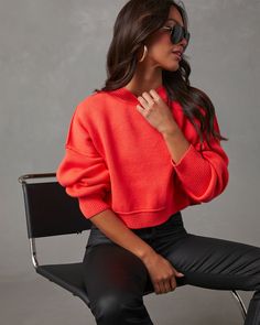 Cropped and incredibly cute for fall, the Stanton Cropped Crewneck Sweatshirt in ivory is exactly what your capsule wardrobe needs! Made from ribbed knit fabric with drop shoulders and exposed seams. Style it with faux leather bottoms or denim. �● Cropped fit ● Crew neckline ● Drop shoulders ● Exposed seams ● Non-stretch ribbed knit fabric ● 54% Cotton 34% Acrylic 11% Polyester Cropped Crewneck, Wardrobe Needs, Exposed Seams, Coral Blue, Crop Sweatshirt, Coral Color, Relaxed Style, Crewneck Sweater, Passion For Fashion