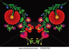 an embroidered design with flowers and leaves in the shape of a face on a black background