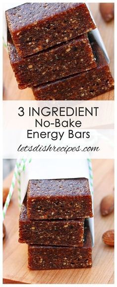 three ingredient no - bake energy bars stacked on top of each other