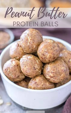 a white bowl filled with peanut butter protein balls