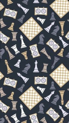 a black background with chess pieces and clocks