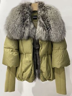 Fur Trim Puffer Jacket in Khaki & Gray – ZCRAVE