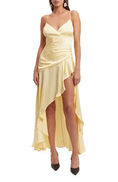 Noble and elegant slim shoulder strap off the shoulder ruffle edge mid length off the back evening dress