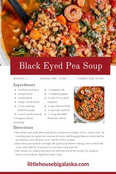 Looking for good luck or a tasty soup? This Black-Eyed Pea Soup is the perfect choice! Easy to make and full of flavor, it's the ideal dish to add to your New Year's feast. Plus, black-eyed peas are thought to bring good luck, making this soup a fun and flavorful tradition. Make this Black-Eyed Pea Soup and enjoy a lucky, hearty meal this year! Black Eye Pea Soup, Black Eye Pea, Alaska Food, Black Eyed Pea Soup, Black Eyed Pea, Quick And Easy Soup, Oven Roasted Turkey, House Big, Cooking Soup