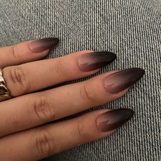 Oval Shaped Ombre Nails, Brown To Black Nails, Black And Clear Ombre Nails, Cool Black Acrylic Nails, Dark French Nails Tips, Black Long Oval Nails, Brown Black Ombre Nails, Black Tan Ombre Nails, Smokey Ombre Nails