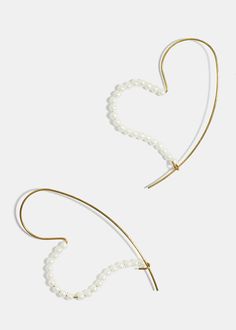 Half Pearl Studded Heart Earrings  JEWELRY - Shop Miss A Elegant Adjustable Heart Beads Earrings, Heart-shaped Pearl Earrings, Elegant Adjustable Heart Earrings, Elegant Adjustable Heart Dangle Earrings, Elegant Open Heart Earrings With Heart Beads, Pearl Heart Earrings, Pearl Heart, Rings Bracelets, Earrings Rings