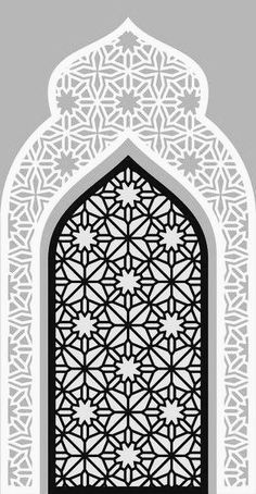 an arabic window with geometric patterns on the outside and inside, in white color illustration