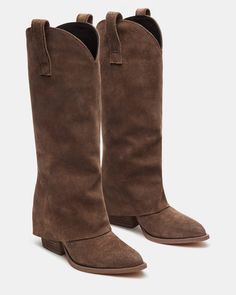 Knee High Western Boots, Festival Fits, Festival Boots, Steve Madden Store, Slouchy Style, Statement Shoe, Western Boots Women, Suede Boots Knee High, Pointed Toe Boots