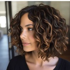 Curly Hairstyles Layers Medium, Waves Curls Hairstyles, Medium Length For Curly Hair, Lowlights For Brown Curly Hair, Mid Length Curly Hair Balayage, Shoulder Length Curly Hair Balayage, Edgy Curly Haircuts Medium, Dark Hair With Highlights Curly, Medium Length Haircut For Fine Curly Hair