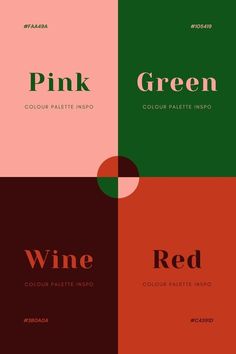 four different colors with the words pink, green, red and black in each color