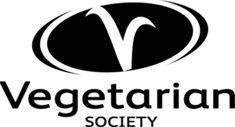 the vegetarian society logo is shown in black and white