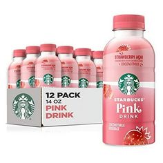 starbucks pink drink with strawberry flavor, 12 - count bottles and carton of 24 packs