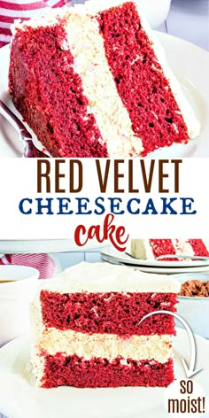 red velvet cheesecake cake on a white plate