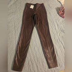 Faux Leather Leggings, Mocha, Size S Brown High Waist Leggings For Work, High Waist Brown Leggings For Work, Brown Faux Leather Leggings For Night Out, Brown Fitted Leggings For Night Out, Fitted Brown Leggings For Night Out, Brown Faux Leather Leggings For Fall, Stretch Brown Leggings For Night Out, Brown Stretch Leather Pants For Party, Brown Stretch Leather Pants For Night Out