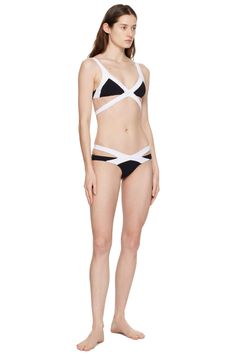 Agent Provocateur: Black & White Mazzy Bikini Top | SSENSE White Stretch Nylon Swimwear, Agent Provacatuer Corset, Agent Provacatuer Set, Agent Provocateur Swimwear, Ssense Swimwear, Agent Provocateur, Women Wear, Black And White, Black