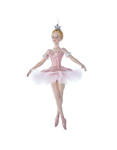 a pink ballerina ornament with a tiara