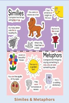 anchor charts, anchor charts for reading English Manipulatives, Math Strategies Anchor Chart, Reading Skills Posters, Simile Vs Metaphor