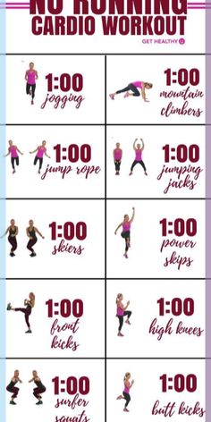 the cardio workout poster shows how to do it in 10 minutes or less with no equipment