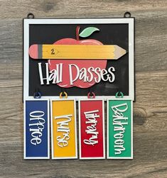 Classroom Hall Pass Sign with Removable Pieces - Teacher Door Hanger Cute Shelf, Teacher Door Hanger, Glowforge Ideas, Teacher Door Hangers, Teacher Door, Hall Pass, Teacher Doors, Tiered Tray Diy, Tray Diy