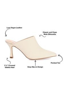 A dreamy statement piece everyone needs, the Shiyza heel by Journee Collection. This iconic slip-on mule is crafted with supple vegan leather and a padded insole. A stiletto heel supports this pointed-toe design for a modern look. | Journee Collection Women's Shiyza Pumps, 11M Slip-on Mules With Sculpted Heel In Synthetic, Fitted Slip-on Mules With Padded Heel, Slip-on Synthetic Mules With Almond Toe, Almond Toe Mules With Wrapped Heel, Synthetic Mules With Removable Insole And Almond Toe, Spring Slip-on Mules With 4-inch Heel, Synthetic Almond Toe Mules With Removable Insole, Spring Almond Toe Fitted Mules, Spring Mules With 4-inch Heel And Almond Toe