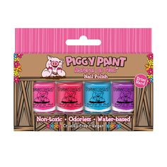 The Piggy Paint Nail Polish Set lets you and your kiddo have prettily painted nails without the harsh fumes and chemicals found in most nail polishes. This water-based nail polish dries to a hard, durable finish that holds up during playtime and features an eco-friendly formula that's never tested on animals. Its also safe to use during pregnancy, so you can have worry-free manicures and pedicures. FOR BEST WEAR: •Wash hands with soap and water. •Apply thin layer of Piggy Paint Basecoat + Topcoa Hair Dryer Set, Nail Polish Box, Water Based Nail Polish, Paint Nail, Opi Nail Colors, Red Carpet Manicure, Nail Pops, Painted Nails, Nail Polish Set