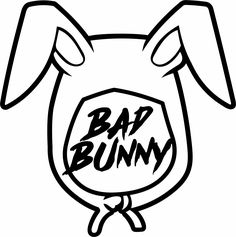 a black and white drawing of a bunny with the word bad bunny on it's chest