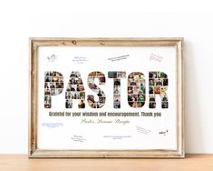 a framed photo with the word paster written in multiple photos and words below it