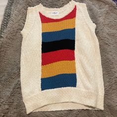 Sleeveless Knit Top , Super Cute ! Nwot! I Still Debate On Keeping It Sometimes Casual Multicolor Sleeveless Sweater, Sleeveless Yellow Sweater Vest For Fall, Multicolor Cotton Sweater Vest For Winter, Multicolor Knit Sleeveless Tank Top, Multicolor Knit Sweater Vest With Crew Neck, Multicolor Knit Crew Neck Sweater Vest, Multicolor Sleeveless Knit Sweater, Red Knit Sleeveless Sweater Vest, Casual Multicolor Cotton Sweater Vest