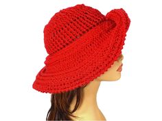 Step into vintage fashion with the Mobius Wide Brim Hat Pattern, also known as the Frontier Hat. This retro crochet hat features a unique mobius twist and wide brim, making it a standout piece of women's vintage style headwear. Perfect for crochet enthusiasts, the pattern provides clear and detailed instructions, available as an instant PDF download for a seamless DIY experience. Ideal for those who love stylish and handmade hats, this design combines elegance and functionality. Enjoy crafting a Fitted Yarn Beach Hat, Red Crochet Wide Brim Hat, Wide Brim Crochet Hat Made Of Yarn, Red Wide Brim Crochet Hat, Yarn Cloche Hat With Curved Brim, Hand Knitted Sun Hat One Size Fits Most, Red Wide Brim Crochet Hat For Spring, Red Brimmed Crochet Hat, One Size Crochet Wide Brim Cloche Hat