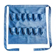 a blue bag with several pockets on it