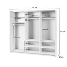 the measurements for an open bookcase with two shelves and one shelf on each side